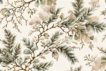 Fototapeta premium Gold and white botanical leaves on on a soft cream background, elegant holiday style
