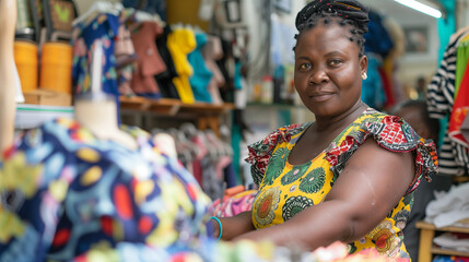 Fototapeta premium Black African Woman Tailor Working in a Shop