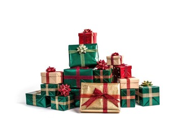 Obraz premium Colorful presents wrapped in green and gold paper