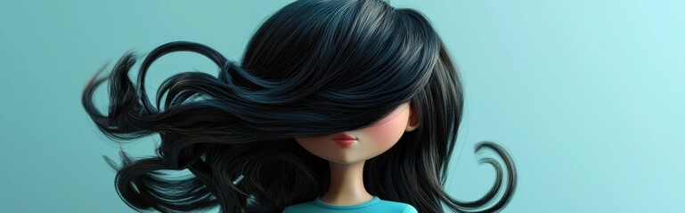 Naklejka premium Playful 3D Cartoon Girl with Hair Covering Her Face