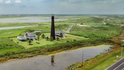 Bolivar Point Lighthouse in Crystal Beach on the Bolivar Peninsula in the Gulf of Mexico, Texas, United States.