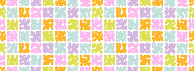 Pastel colored seamless banner design with geometric seaweed shapes in Matisse retro style. Abstract organic naive figures. Geometric seamless pattern with organic botanical vector shapes.