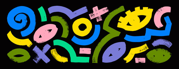 Colorful girly grunge style doodle geometric elements for collages and graphic design templates