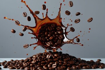 Majestic Coffee Bean Explosion Splash Against a Transparent Backdrop