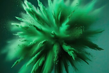Emerald Dust Burst with Vibrant Green Grains and Energetic Motion Elements