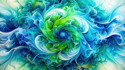 Obraz premium Intricate abstract design featuring vibrant swirled brushstrokes in shades of blue and green, creating a mesmerizing pattern on a white background.