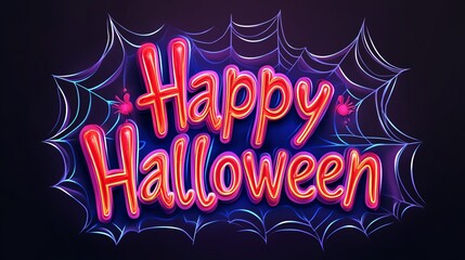 Vibrant and festive 'Happy Halloween' design featuring colorful lettering and spooky spiderweb elements, perfect for seasonal decor.