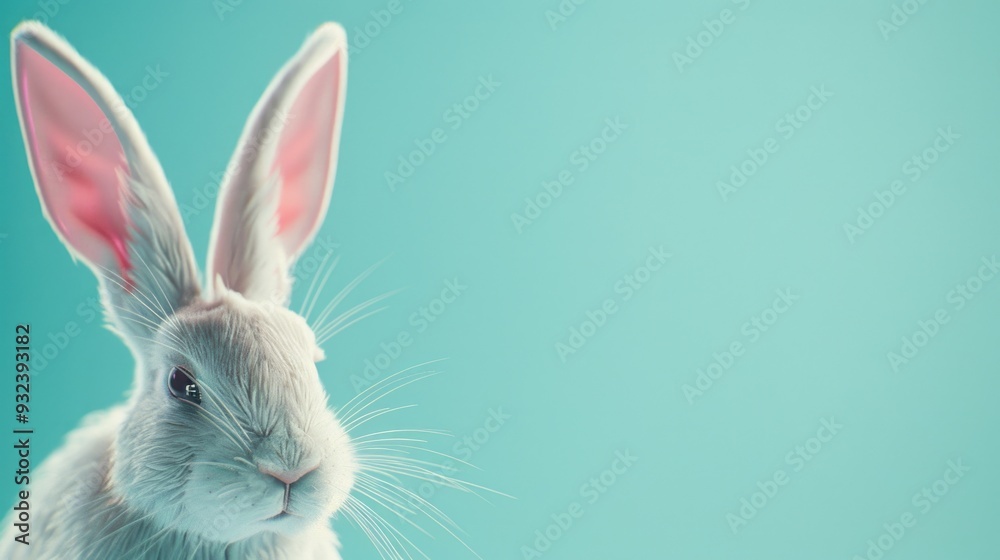 Aufkleber a close-up shot of a rabbit sitting on a blue background, perfect for use in illustrations or design