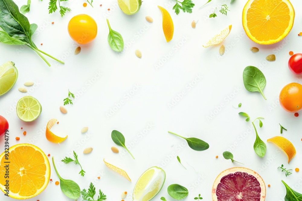 Poster A colorful selection of fruits and vegetables arranged in a circular pattern