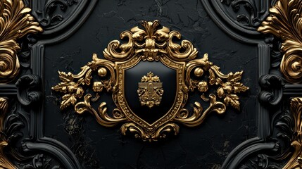 Ornate Golden Shield on Black Background
