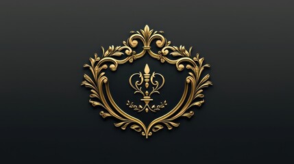 Golden Ornamental Frame with Floral Design on Black Background