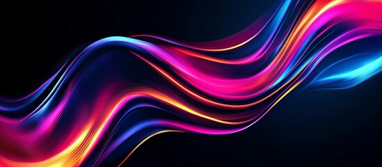 Vibrant dynamic abstract energetic flow of wavy color patterns representing stylish digital technology energy waves on a black background. Generative AI