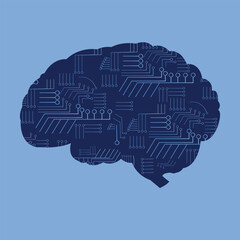 human brain with circuits, artificial intelligence, technology