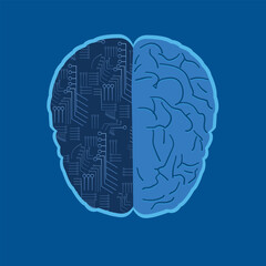 human brain with half made of circuits, artificial intelligence