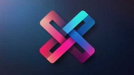 Abstract Intertwined Shapes in Vibrant Colors on Dark Blue Background