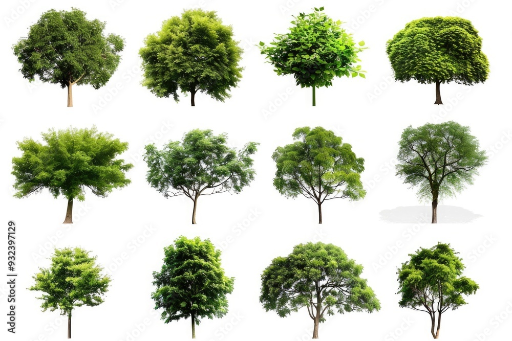 Poster a selection of various trees against a clean white backdrop