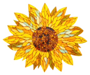 Mosaic tiles of sunflower pattern plant art.