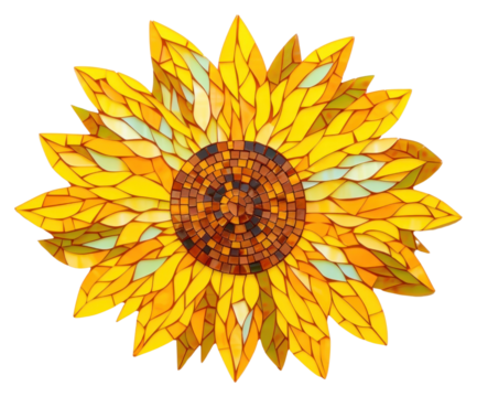 Mosaic tiles of sunflower pattern plant art.
