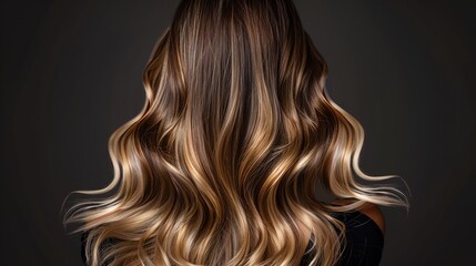 Fototapeta premium a woman with long, blonde hair is shown from the back