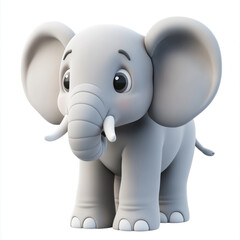 3D cartoon, an elephant. on a solid white background