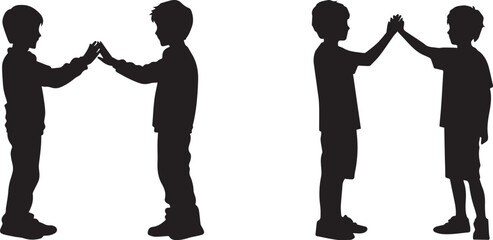 Silhouette vector of two boys giving hi-five to each other icon
