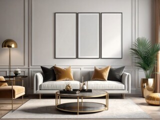Fototapeta premium close up mock poster frame with modern interior background aesthetic living room aesthetic