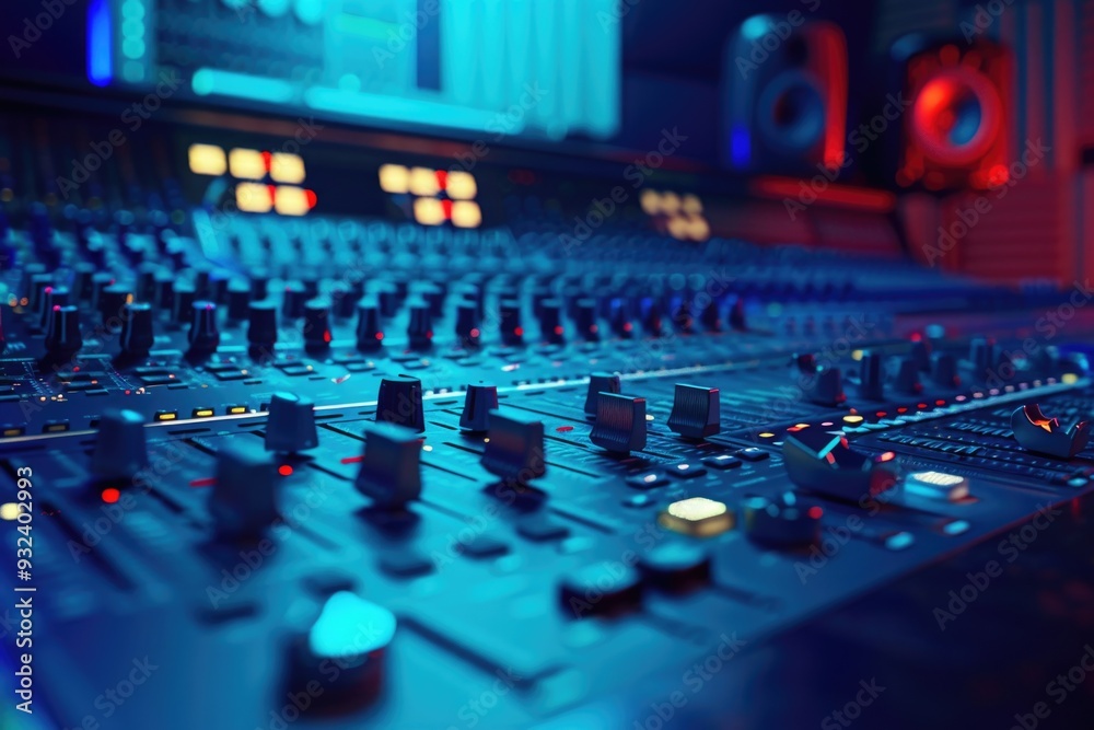 Poster old recording equipment with many controls and dials