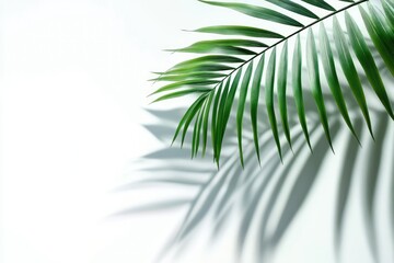 Palm leaf shadow on white background. Ideal for adding a touch of nature and tropical vibes to your designs.