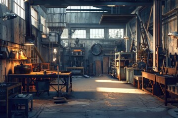 A photo of various tools and machinery inside a factory