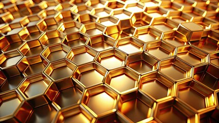 Luxurious golden honeycomb structure glistens with warm, inviting tones, adorned with delicate hexagonal cells and subtle shine, evoking wealth, sophistication, and natural elegance.