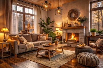 Cozy, Warm, Inviting, Earth Tones, Comforting" for 25 words each: