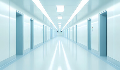 Fototapeta premium A pristine white corridor in a futuristic medical center setting.