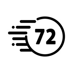 Fast 72 hour icon. Productivity, countdown, deadline, express delivery, service, schedule concept. Flat vector design isolated illustration.