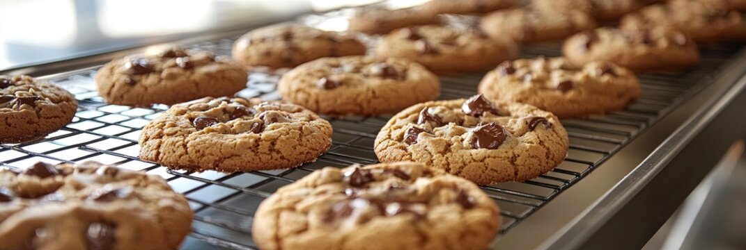 commercial cookie factory producing chocolate chip cookies