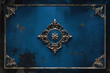 Fototapeta premium Elegant Vintage Aged Dark Blue Wall Texture with Black Vignette Design