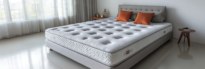 mattress store - mattresses on display without sheets for sale in a retail setting. 