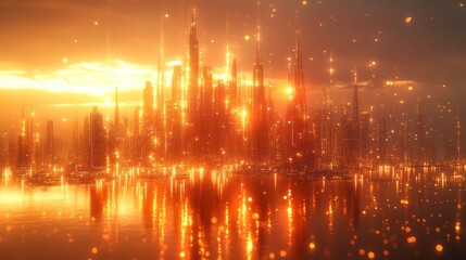 Naklejka premium Futuristic Cityscape at Sunset