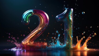 Vibrant 21st Birthday Celebration Design with Colorful Splash Effects