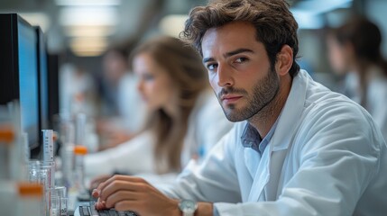 Obraz premium Focused Scientist Working in a Laboratory