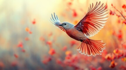 Fototapeta premium Bird in Flight with Autumn Colors
