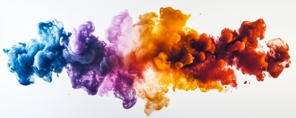 Colorful ink clouds merging on white background