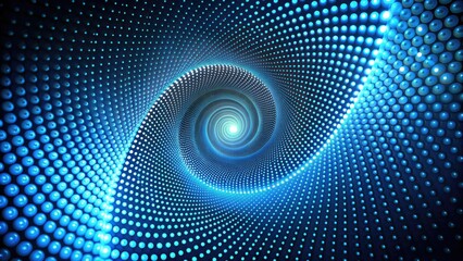 Mesmerizing blue spiral pattern composed of variously sized dots that gradate in intensity, evoking a sense of dynamic movement and visual harmony.