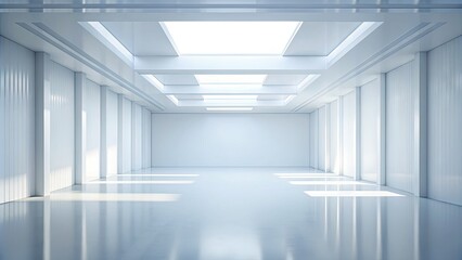 Fototapeta premium Minimalist 3D illustration of a vast, empty, white space with a slight gradient, providing a clean and modern background for various design projects.