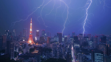 Obraz premium ゲリラ豪雨に見舞われる東京のイメージ