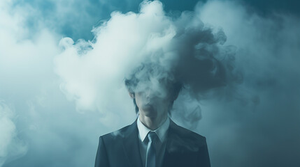 アイディアが思い浮かばず,頭が爆発しそうなほど悩んでいるビジネスマン