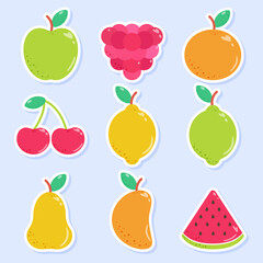 A set of cute fruit stickers in a flat style