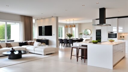 Fototapeta premium interior design luxury guestroom and kitchen white interior open
