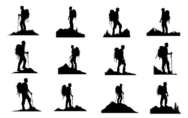hiker mountain climber adventure silhouette for logo