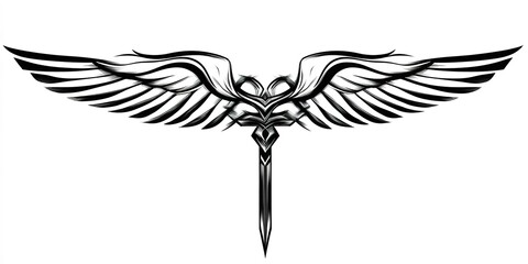 Fototapeta premium modern tribal tattoo cross wing, abstract line art, minimalist contour. Vector 