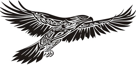eagle, bird animal silhouette in ethnic tribal tattoo